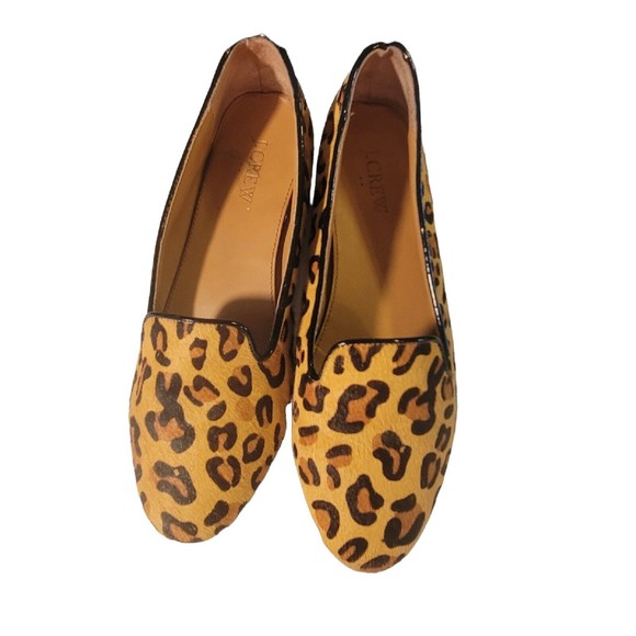 J Crew Factory Womens Shoes Size 8 Calf Hair Smoking Loafers Leopard Flats - Picture 2 of 6